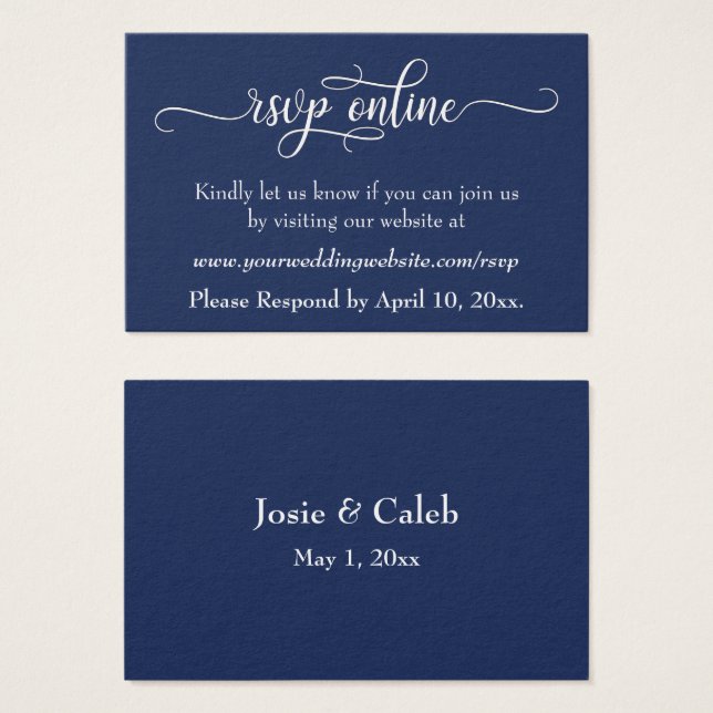 Wedding RSVP Online Insert White Script & Navy, 19 (Front & Back)