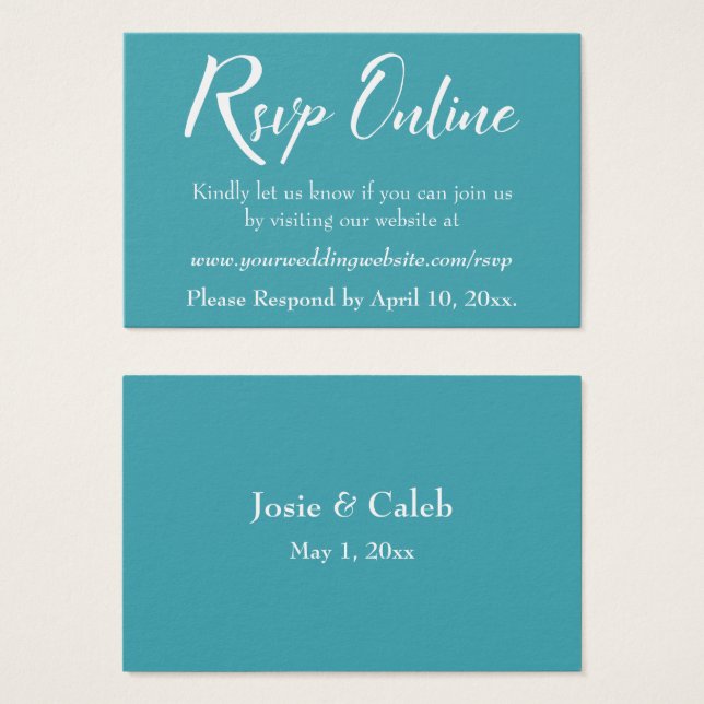 Wedding RSVP Online Insert White Script over Teal (Front & Back)