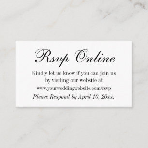 Wedding RSVP Online Simple Elegant Black and White Enclosure Card