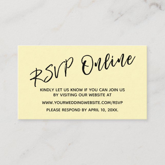 Wedding RSVP Online Simple Light Yellow Card (Front)