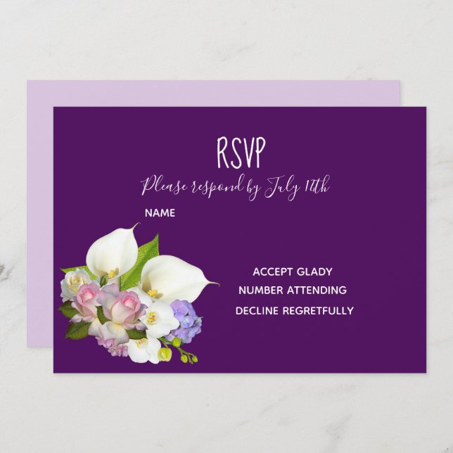 Wedding RSVP  pastel floral and purple theme Invitation (Front/Back)