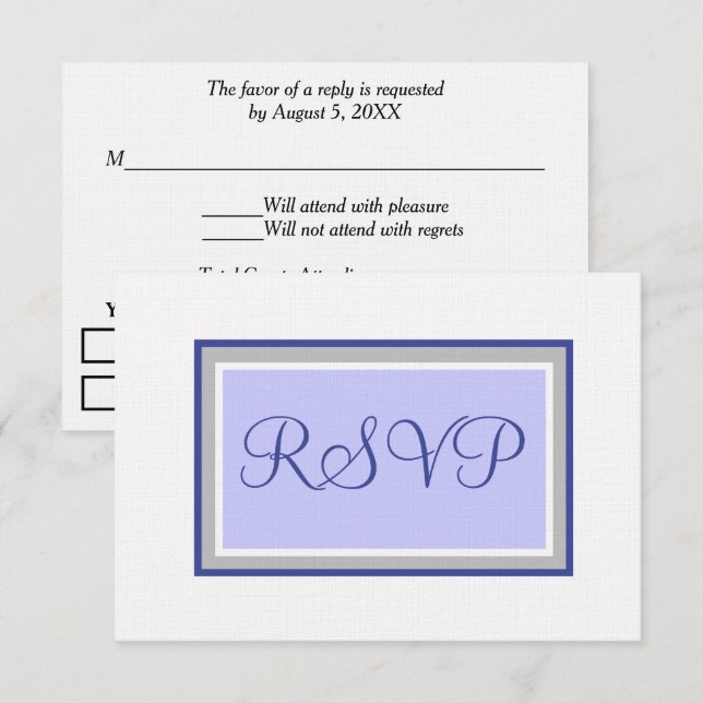 Wedding RSVP Periwinkle and Silver Card (Front/Back)