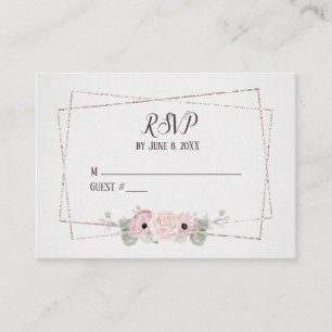Wedding RSVP Pink Anemone and Glitter Frame Enclosure Card