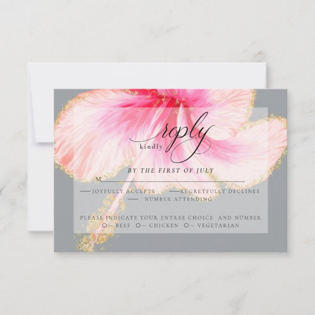Wedding RSVP | Pink Watercolor Hibiscus Flower Card (Front)