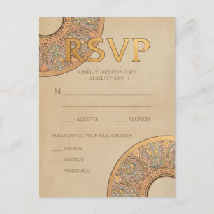 Wedding RSVP Postcards   Gold Nouveau Deco