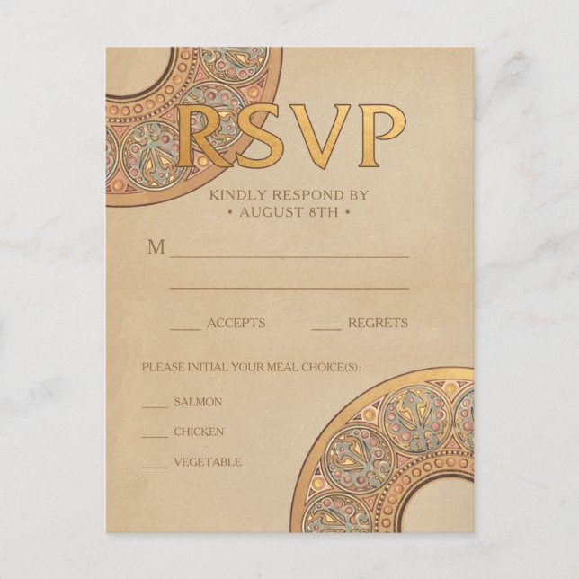 Wedding RSVP Postcards | Gold Nouveau Deco (Front)
