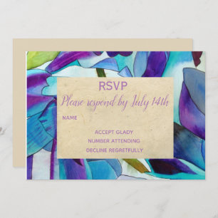 Wedding RSVP Purple blue orchids flower art rustic Invitation