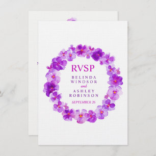 Wedding RSVP purple floral viola wreath Invitation