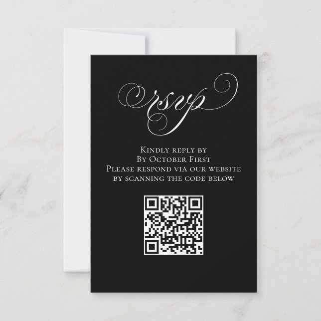 Wedding RSVP QR Code Black and White Card (Front)