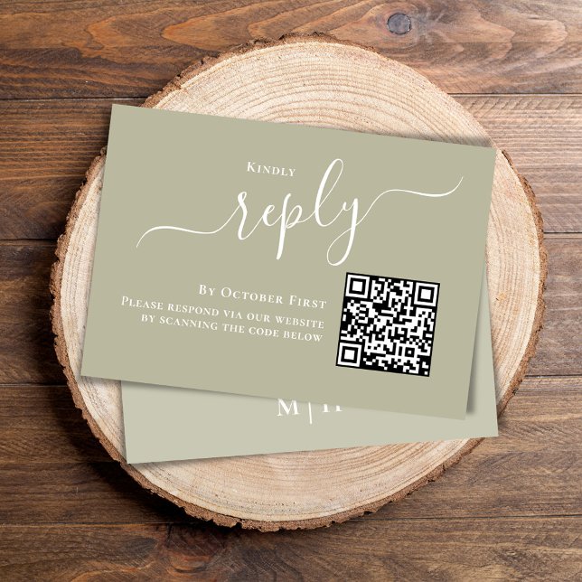 Wedding RSVP QR Code Elegant Sage Green (Elegant sage green reply response card with a scannable QR code. )