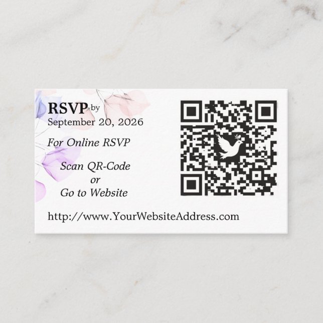 Wedding RSVP QR Code Enclosure Card Leaf Design (Front)