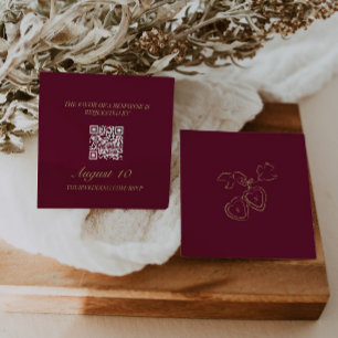 Wedding RSVP QR Code Illustrated Locket Monogram Enclosure Card