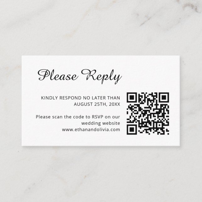 Wedding RSVP | QR Code Minimalist Clean Simple Enclosure Card (Front)