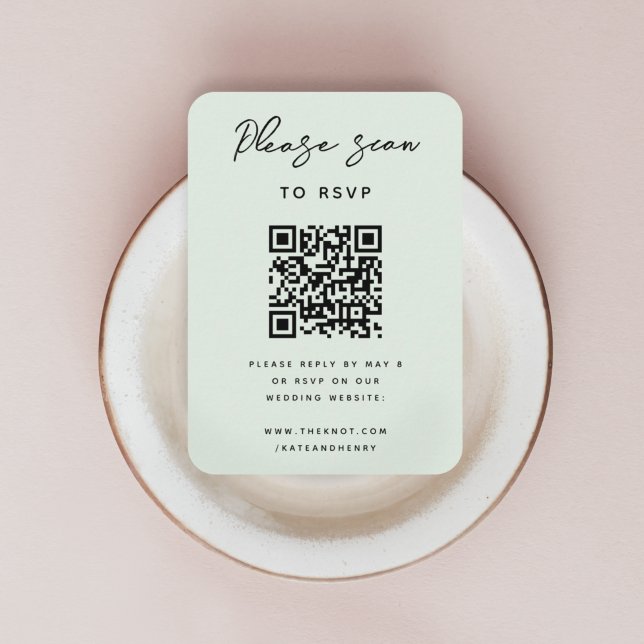 Wedding RSVP | QR Code Modern Minimal Sage Green Enclosure Card (Creator Uploaded)