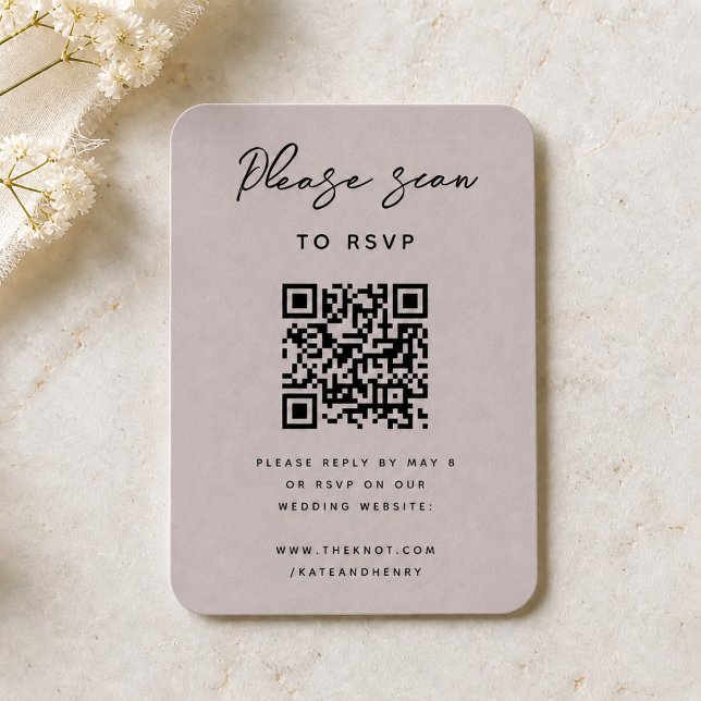 Wedding RSVP | QR Code Modern Minimalist Dusky Enclosure Card (Creator Uploaded)
