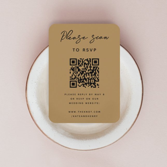 Wedding RSVP | QR Code Modern Minimalist Gold Enclosure Card (Creator Uploaded)