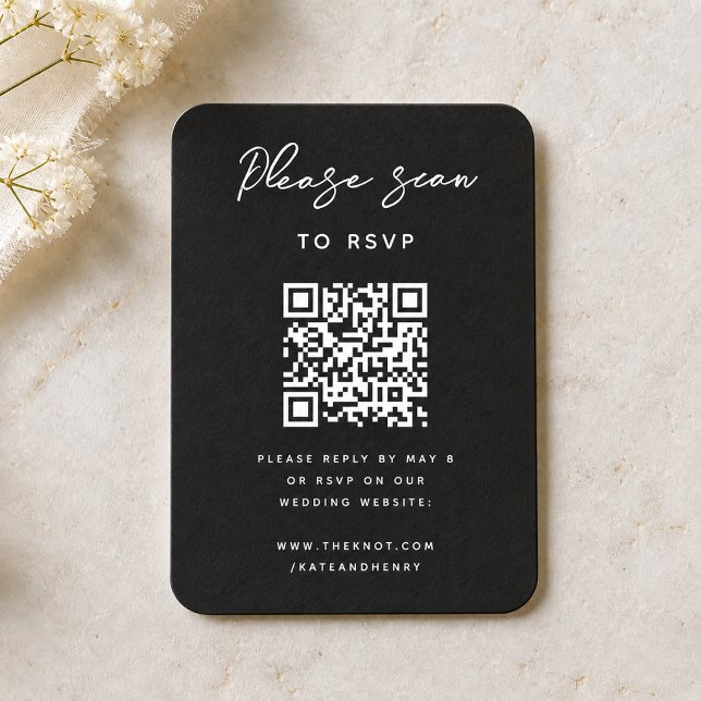 Wedding RSVP | QR Code Modern Stylish Black Enclosure Card (Creator Uploaded)