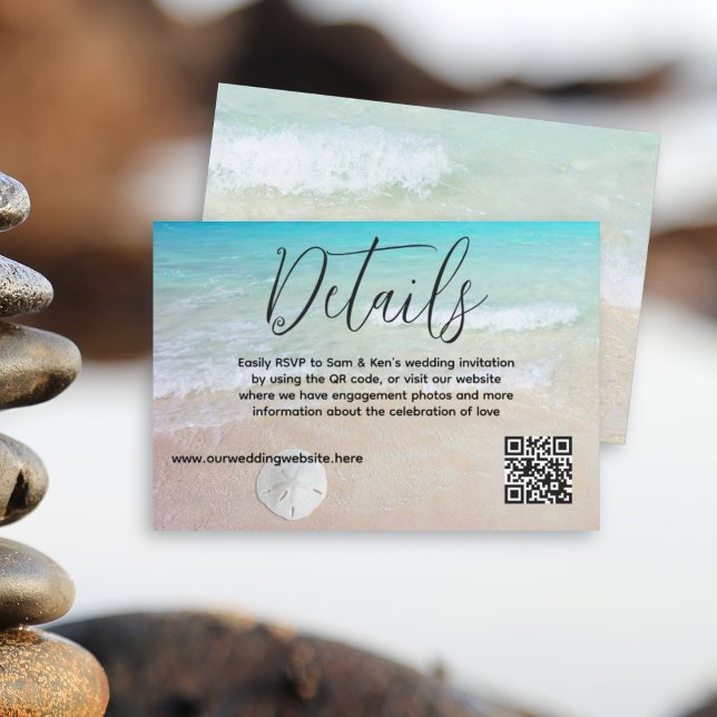 Wedding RSVP QR Online Reply Ocean Beach Card (Creator Uploaded)