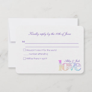 wedding RSVP-rainbow love text on white RSVP Card