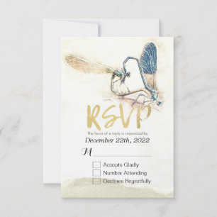Wedding RSVP Reply Dragonfly Mating Love Heart