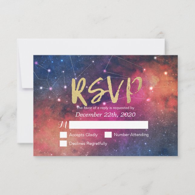 Wedding RSVP Reply Galaxy Nebula Constellations Card (Front)