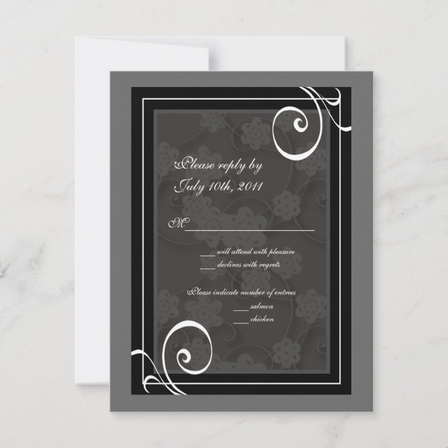 Wedding RSVP Reply Note Card Black & White (Front)