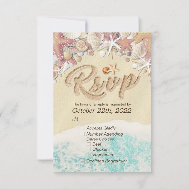 Wedding RSVP Reply Summer Beach Starfish Seashell (Front)
