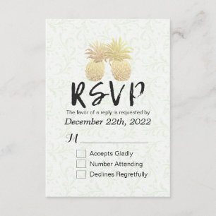 Wedding RSVP Reply Vintage Gold Pineapple Couple