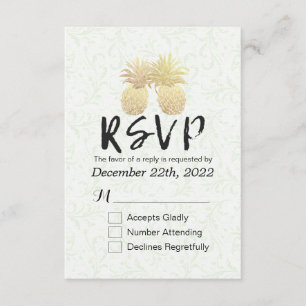Wedding RSVP Reply Vintage Gold Pineapple Couple Card