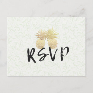 Wedding RSVP Reply Vintage Gold Pineapple Couple Invitation Postcard
