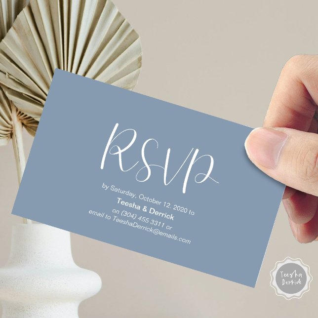 Wedding RSVP, respond, Minimalist Script Enclosure Card (Wedding RSVP, respond, Minimalist Script Enclosure Card, in dusty blue themed)
