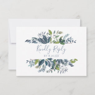 Wedding RSVP Response Card Greenery - Dusty Blue