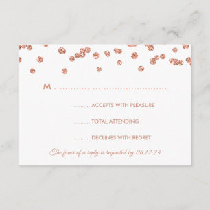 Wedding RSVP Rose Gold Glitter Confetti White Card