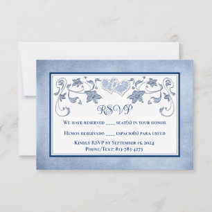 Wedding RSVP Royal Blue, Dusty Blue, Hearts