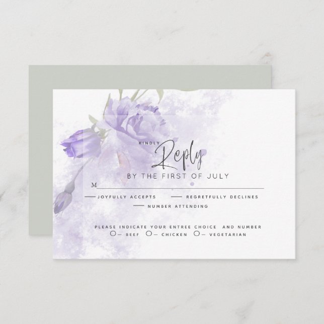Wedding RSVP | Rustic Painterly Purple Floral (Front/Back)