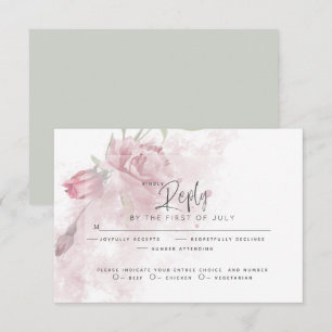 Wedding RSVP   Rustic Watercolor Dusty Pink Rose Card
