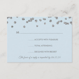 Wedding RSVP Silver Faux Glitter Confetti Ice Blue Card
