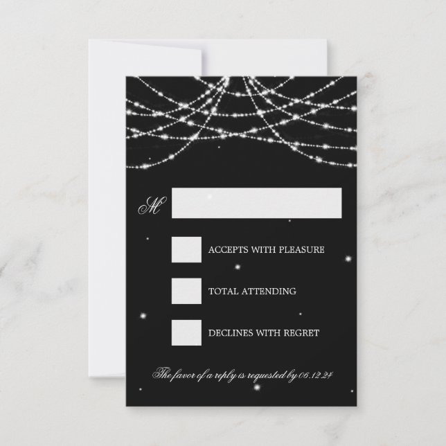 Wedding RSVP Sparkling String Black (Front)