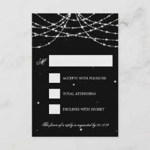 Wedding RSVP Sparkling String Black Card