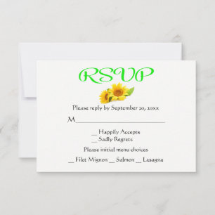 Wedding RSVP Sunflowers Yellow & Green Flowers Card
