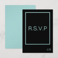 Wedding RSVP teal, black and white CARD