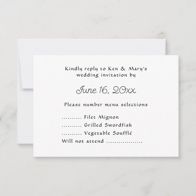 Wedding RSVP Text Response With Menu Selection (Front)