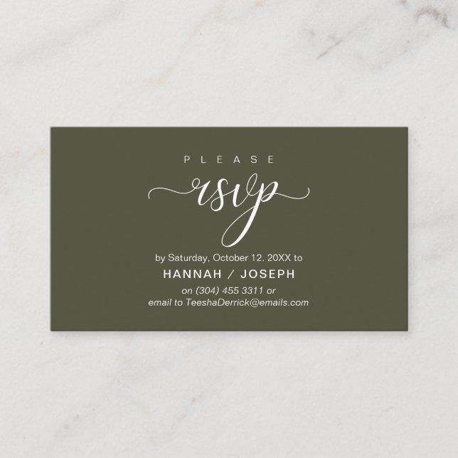 Wedding RSVP via Phone or email respond Enclosure Card (Front)