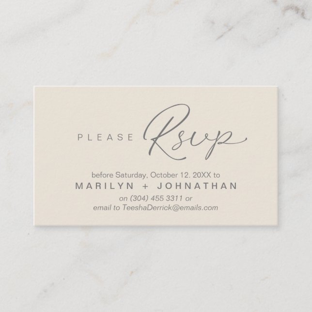 Wedding RSVP via Phone or email respond Enclosure Card (Front)