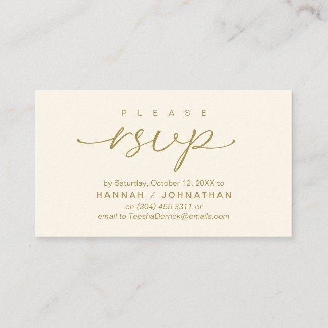Wedding RSVP via Phone or email respond Enclosure Card (Front)