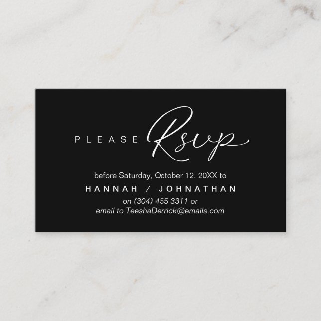 Wedding RSVP via Phone or email respond Enclosure Card (Front)