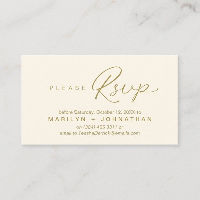 Wedding RSVP via Phone or email respond Enclosure Card (Front)