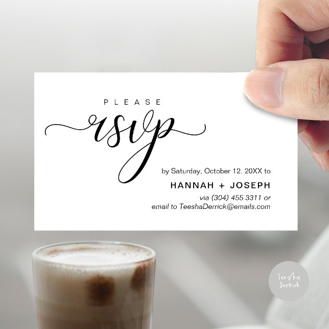 Wedding RSVP via Phone or email respond Enclosure Card (Wedding invitation RSVP via Phone or email respond reminder Enclosure Card in aesthetic White Black)