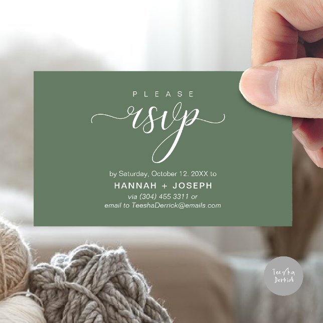 Wedding RSVP via Phone or email respond Enclosure Card (Wedding invitation RSVP via Phone or email respond reminder Enclosure Card in aesthetic Sage Green)