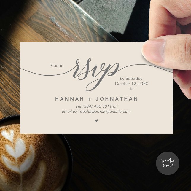 Wedding RSVP via Phone or email respond Enclosure Card (Wedding invitation RSVP via Phone or email respond reminder Enclosure Card in aesthetic Cream Grey)